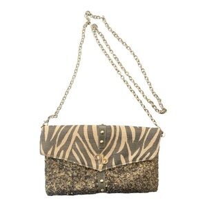 Pinko Shoulder Bag Clutch Animal Print and Sequins with Goldtone Chain